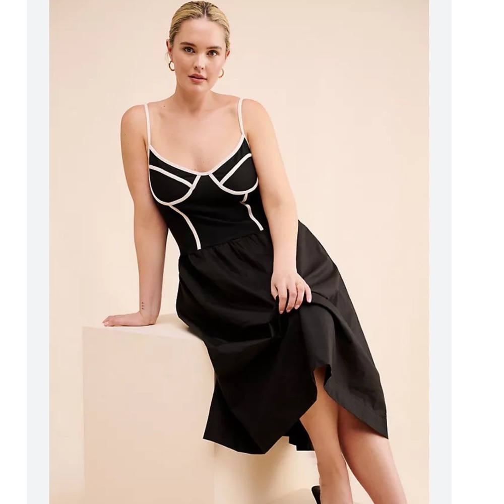 Blue Tassel Anthropologie Black White Colorblock Corset Midi Dress Small Pockets